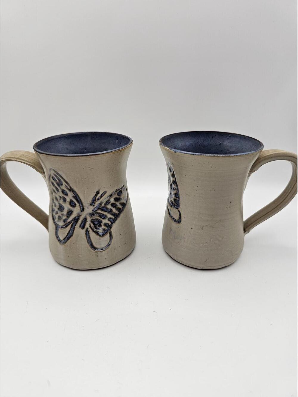 McWhirter Pottery Celo NC Butterfly Mug Set Signed North Carolina Studio Pottery - Picture 1 of 10